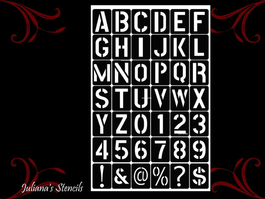 Set of Letters, numbers & Symbols Paint Stencils (42 pieces) 10cm x 7.6cm - Vintique Concepts