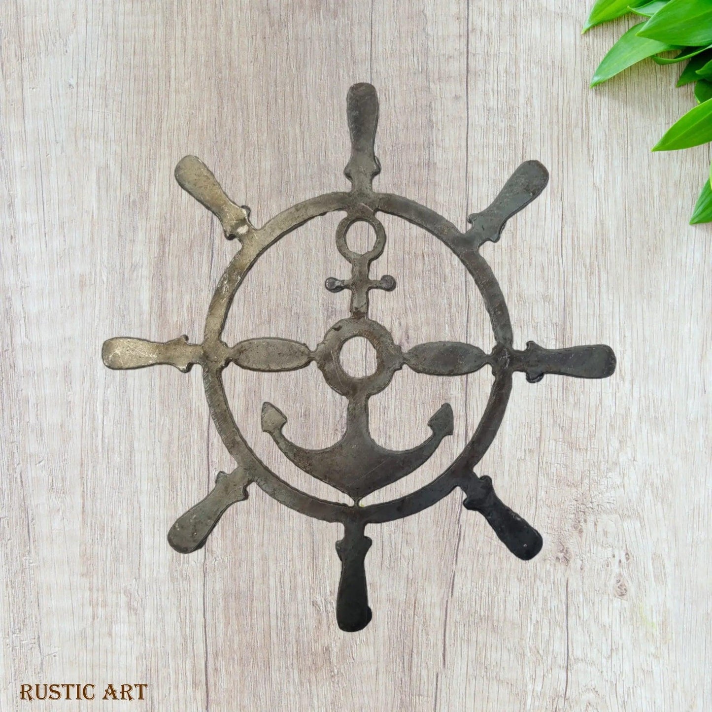 Ships or Boat WHEEL & ANCHOR Rusty metal 190mm Dia-Vintique Concepts