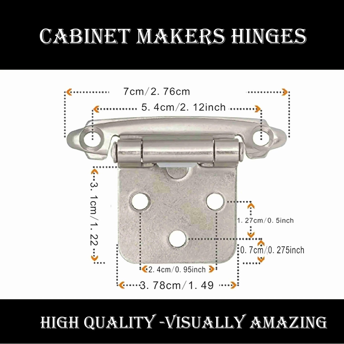 Silver Self - Closing Overlay Hinges 72mm x 46mm - Vintique Concepts