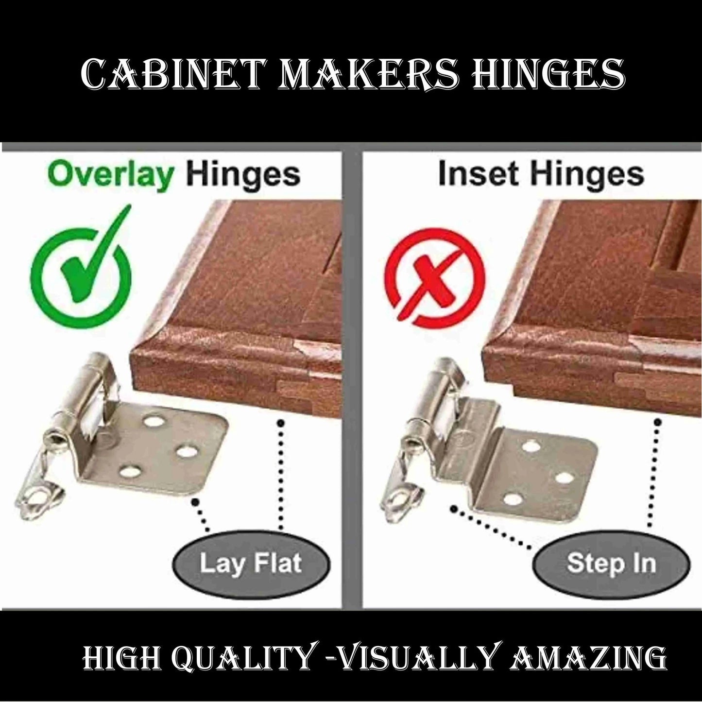 Silver Self - Closing Overlay Hinges 72mm x 46mm - Vintique Concepts