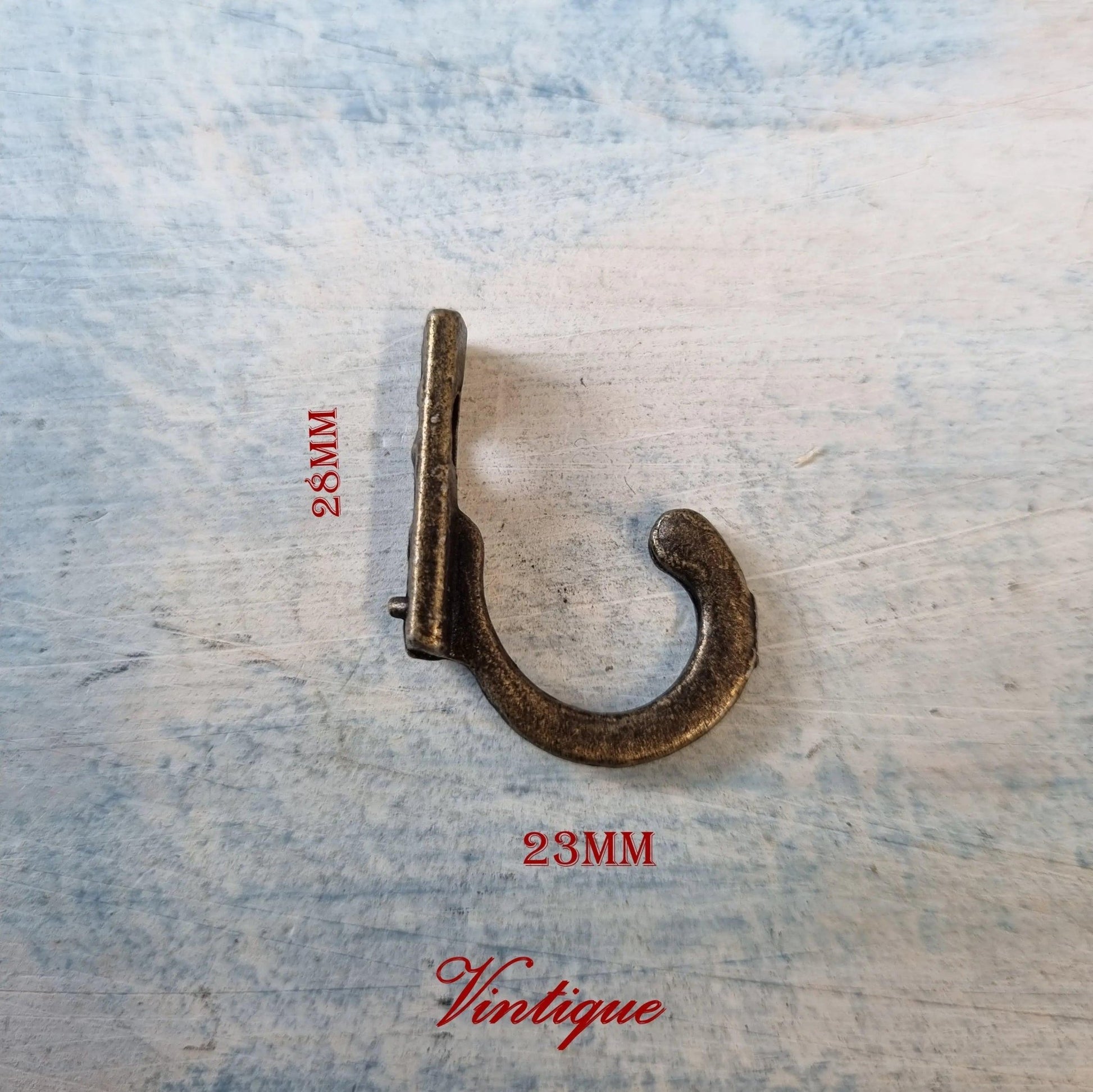 Small bronze single prong Coat or key hook 28mm x 23mm-Vintique Concepts