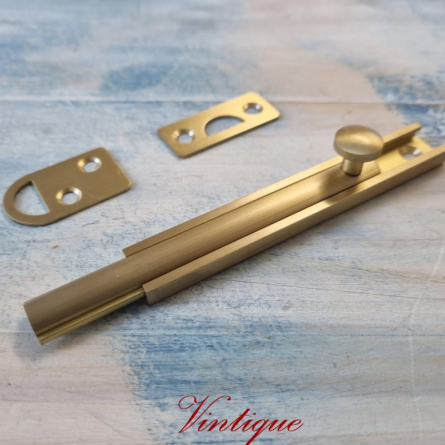 Solid Brass Security Barn Type sliding Bolt 100mm long - Vintique Concepts