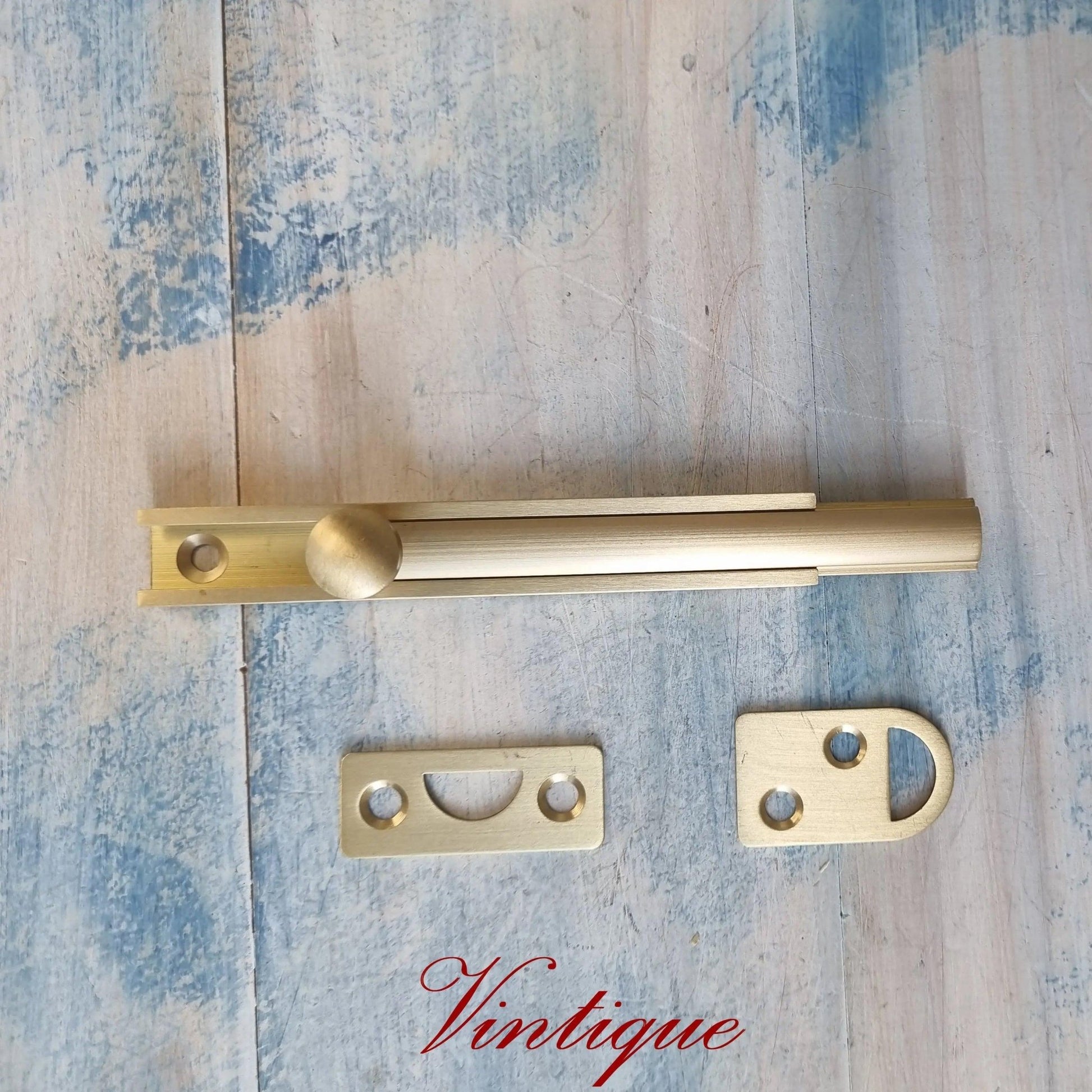 Solid Brass Security Barn Type sliding Bolt 100mm long - Vintique Concepts