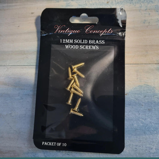 Solid Brass wood screws 12mm (packet of 10) M3 - Vintique Concepts