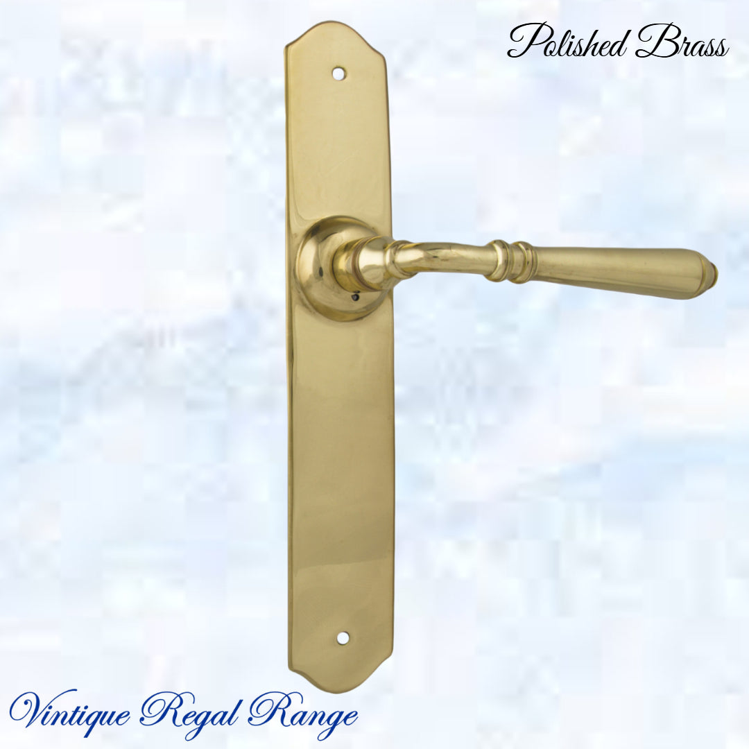 Polished Brass THORNDON lever door handle 240hX43mmw-Vintique Concepts