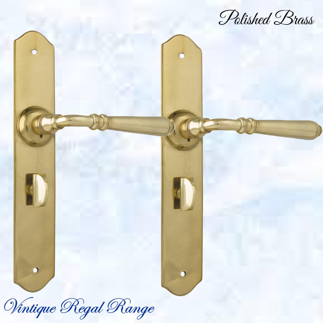 Polished Brass THORNDON lever door handle 240hX43mmw-Vintique Concepts