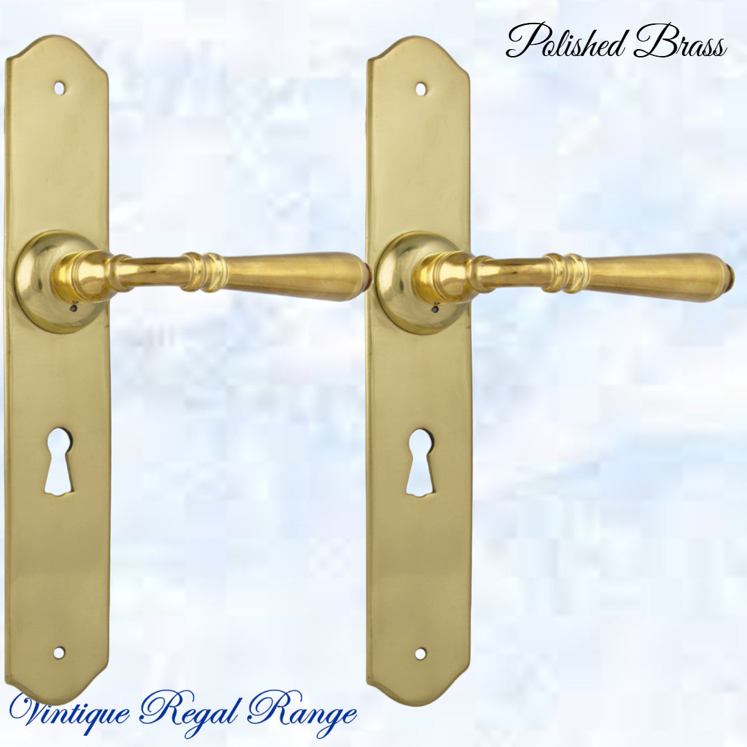 Polished Brass THORNDON lever door handle 240hX43mmw-Vintique Concepts