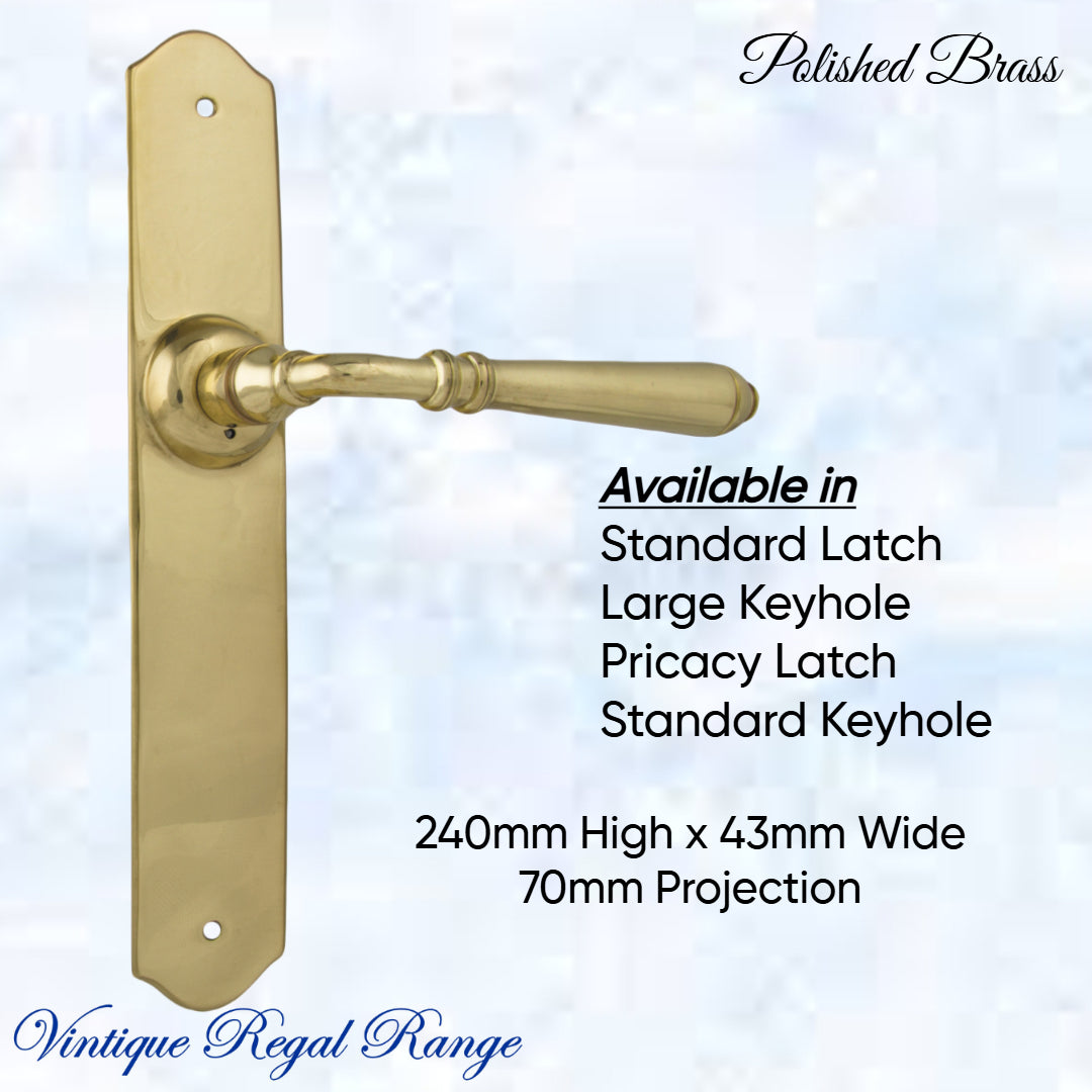 Polished Brass THORNDON lever door handle 240hX43mmw-Vintique Concepts