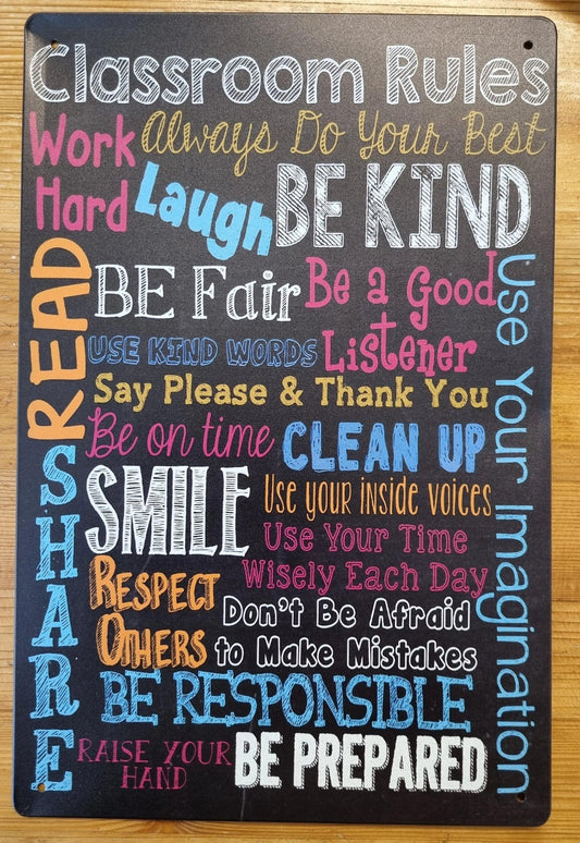 Teachers CLASSROOM RULES ..Funny school Tin Sign - 30cm x 20cm * - Vintique Concepts