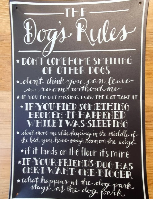 THE DOG'S RULES ..Funny animal Tin Sign-30cm x 20cm - Vintique Concepts