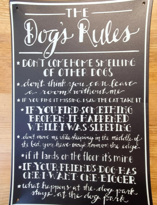 THE DOG'S RULES ..Funny animal Tin Sign - 30cm x 20cm * - Vintique Concepts