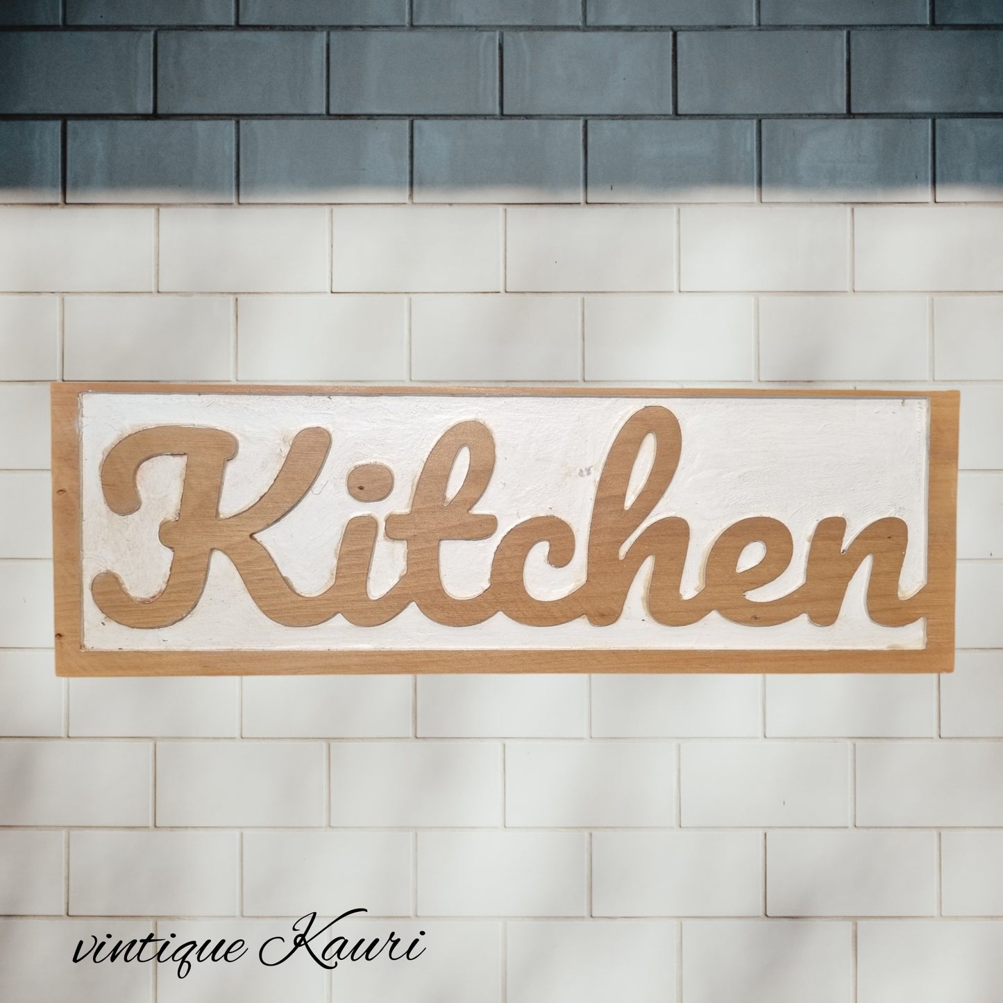 Carved Kauri sign "KITCHEN" 455mm x 145mm-Vintique Concepts