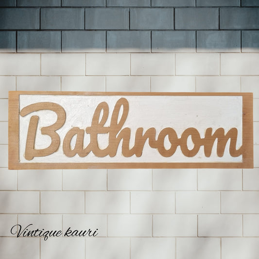 Carved Kauri sign "BATHROOM" 455mm x 145mm-Vintique Concepts