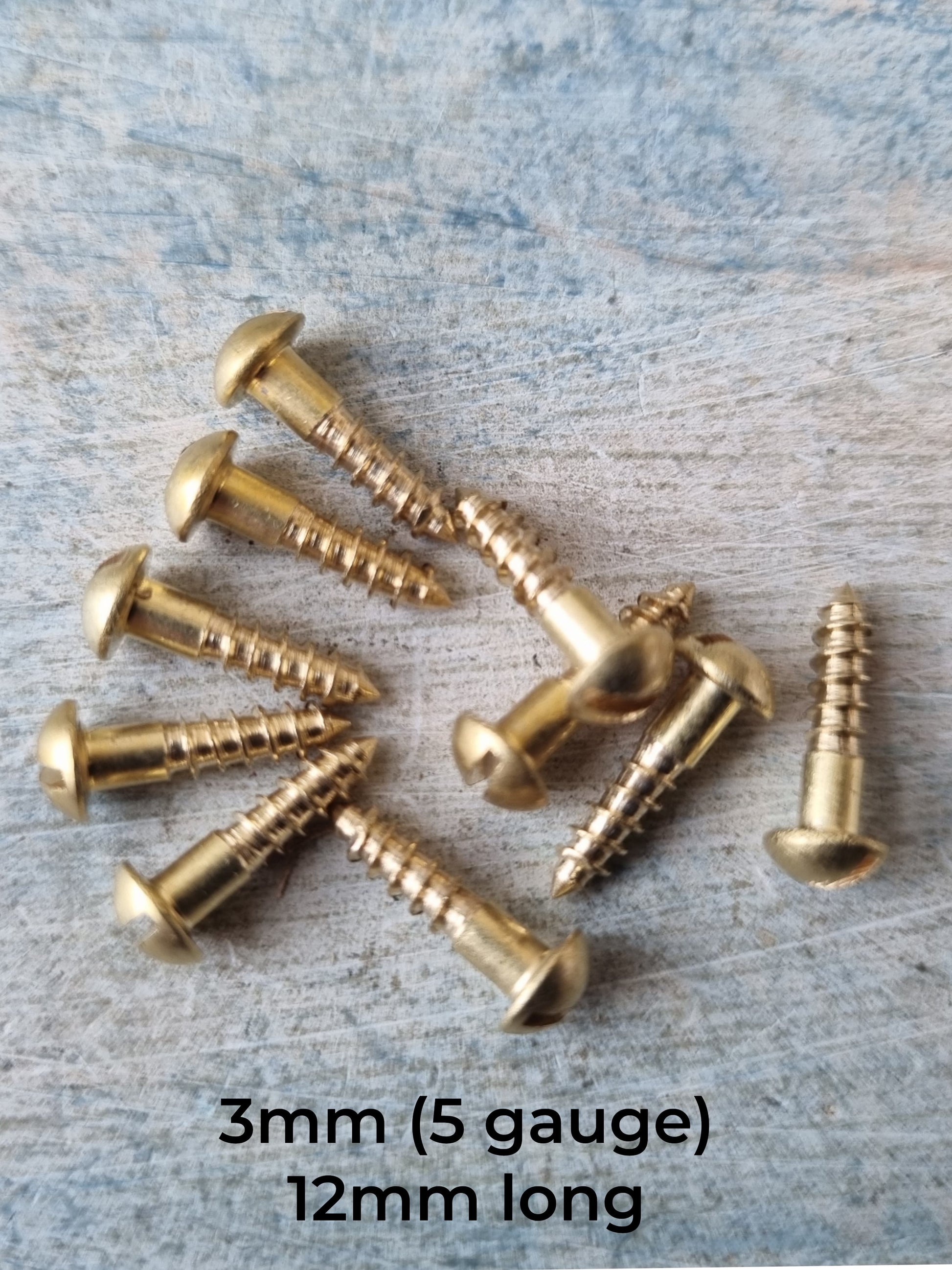 Hardware - Round Head Slot Solid Brass Wood Screws 12mm 5 Gauge (pkt 10)