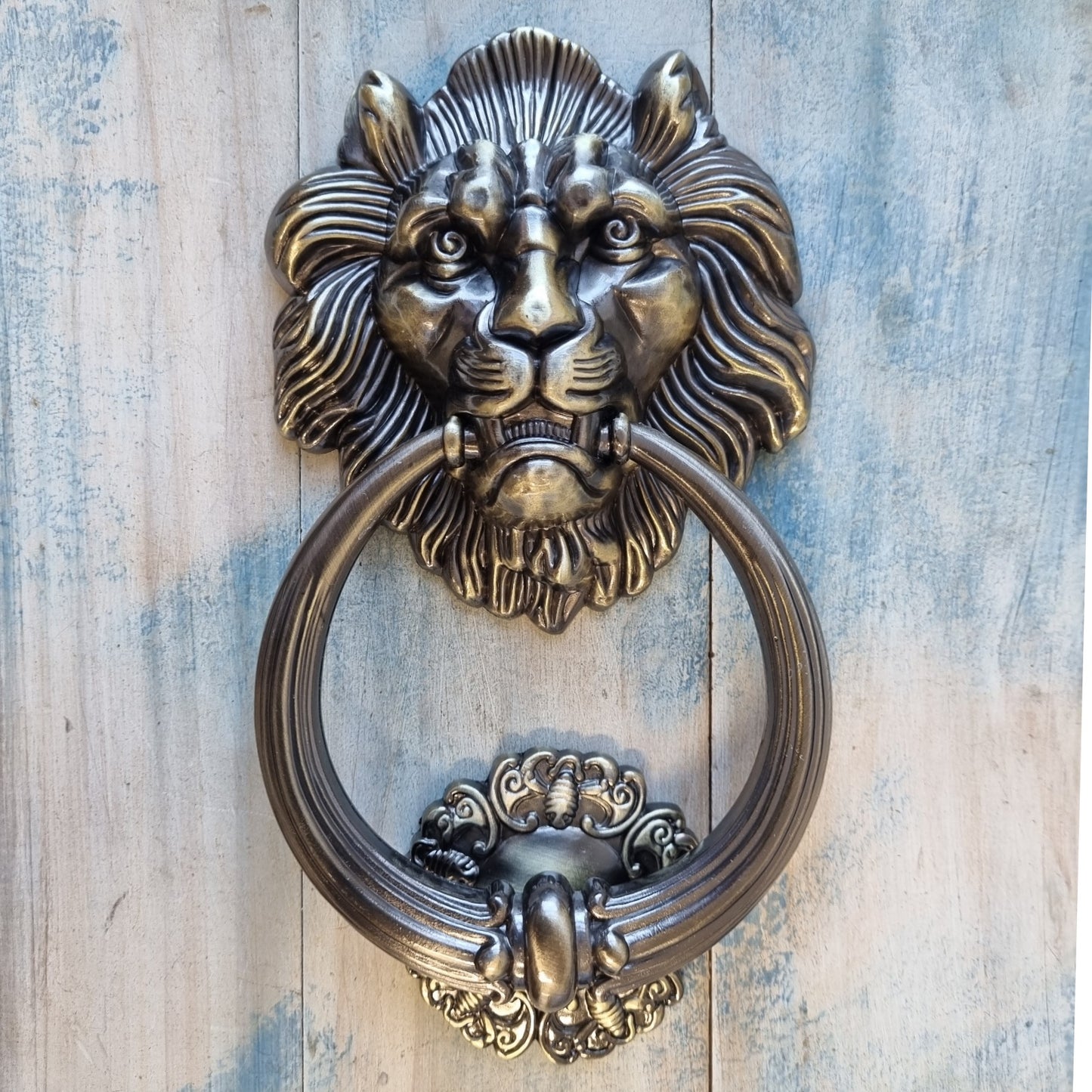 Antique Gold Lion Head door Knocker 118mm ring-Vintique Concepts