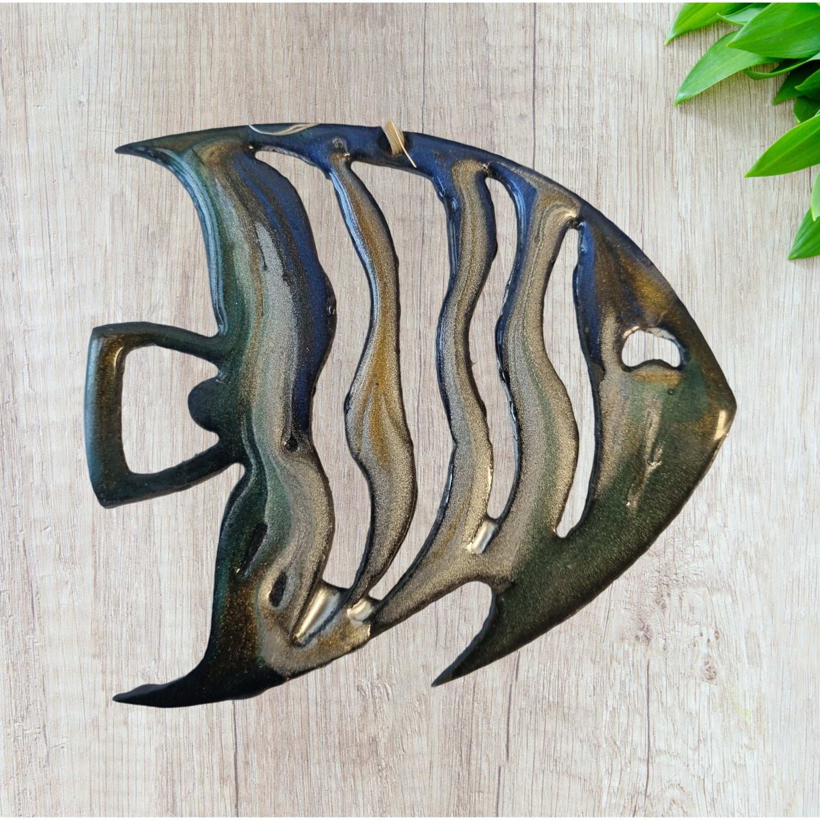 Angel Fish metal art coated in pourable epoxy 100x88mm-Vintique Concepts