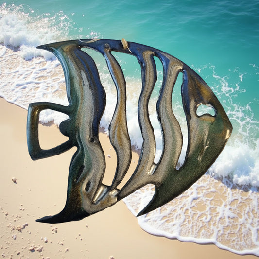 Maori Art - Angel Fish Metal Art Coated In Pourable Epoxy 100x88mm