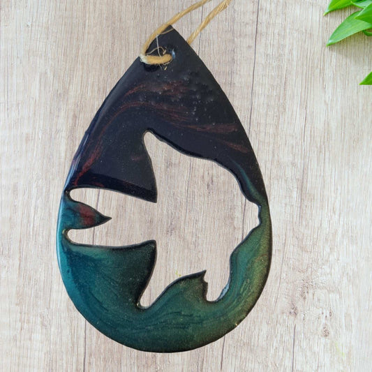 Maori Art - Fish Pendant Metal Nautical Art Coated In Pourable Epoxy 118mm X 76mm