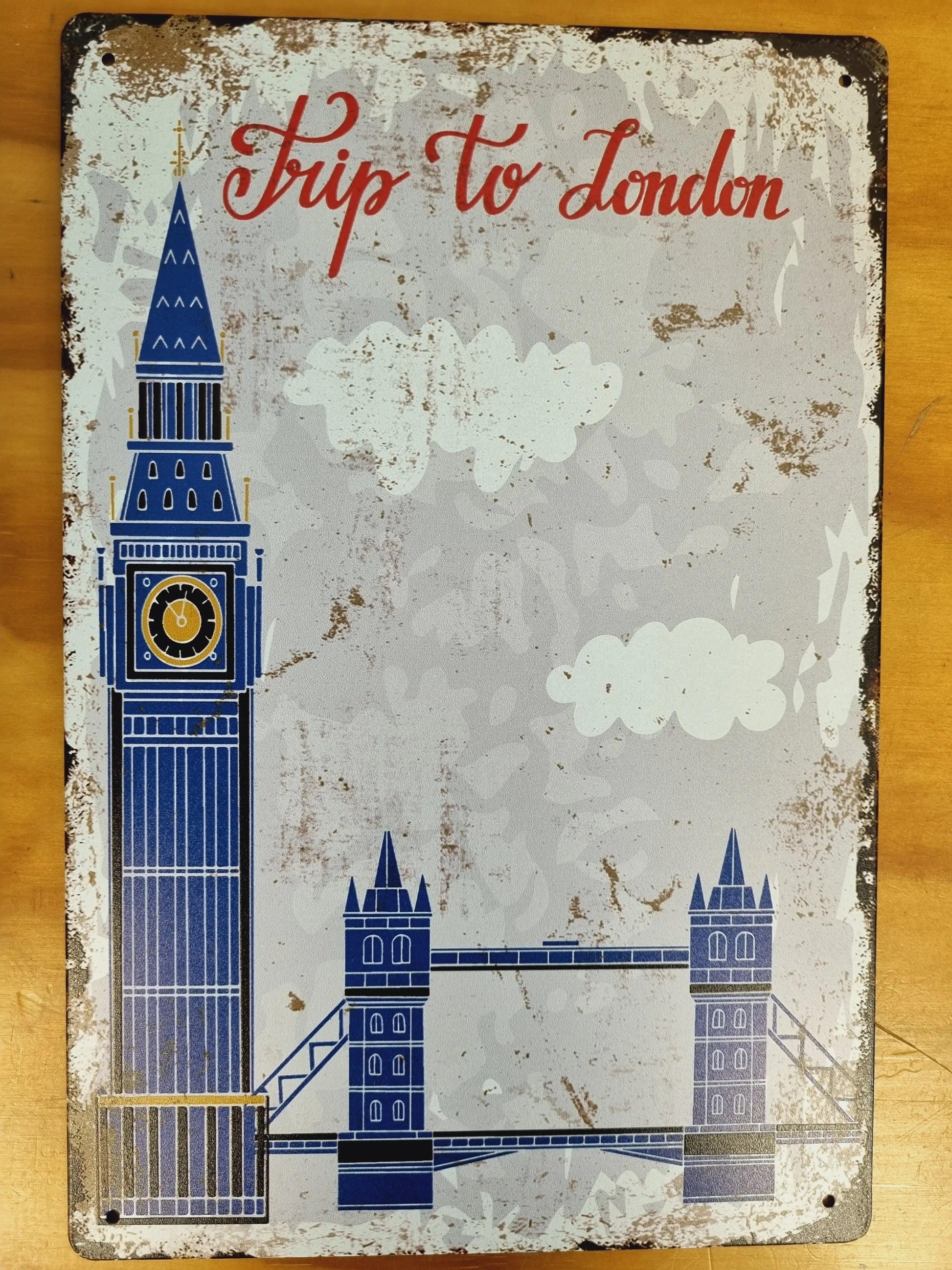 Trip To London (tower bridge & Big Ben)- Vintage Tin Sign 30cm x 20cm - Vintique Concepts