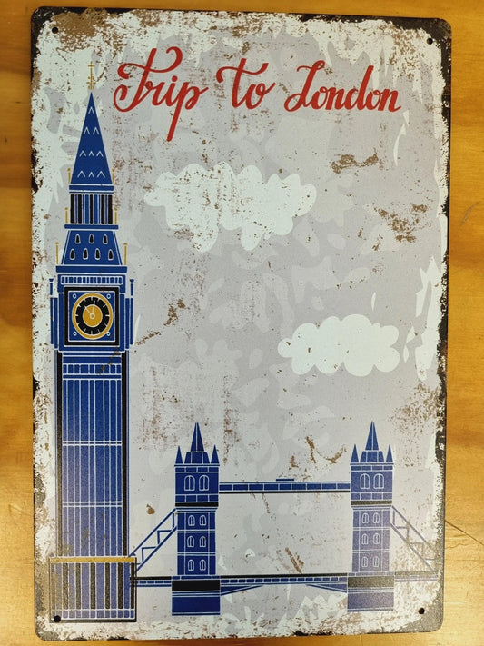 Trip To London (tower bridge & Big Ben)- Vintage Tin Sign 30cm x 20cm *-Vintique Concepts