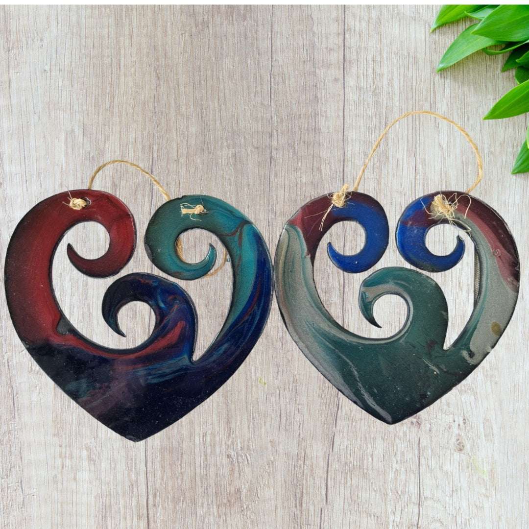 Maori Art - Triple Koru Heart Maori Epoxy Metal