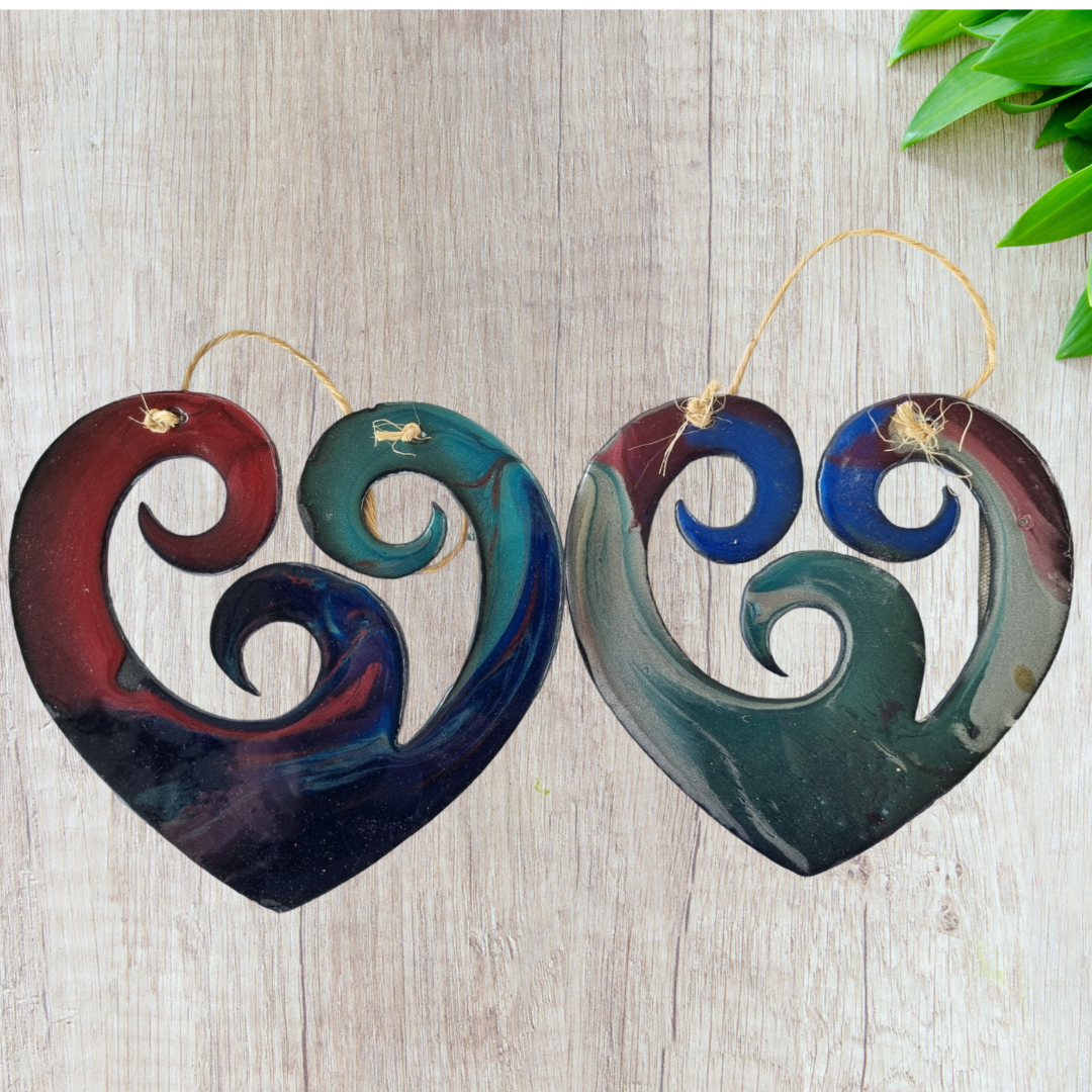 Triple Koru Heart maori epoxy metal