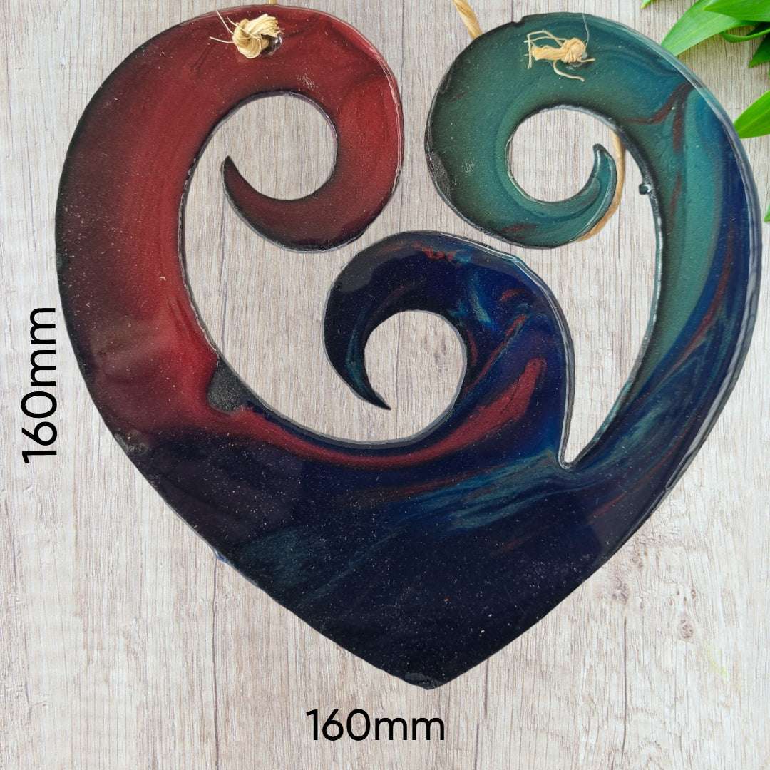 Triple Koru Heart maori epoxy metal-Vintique Concepts