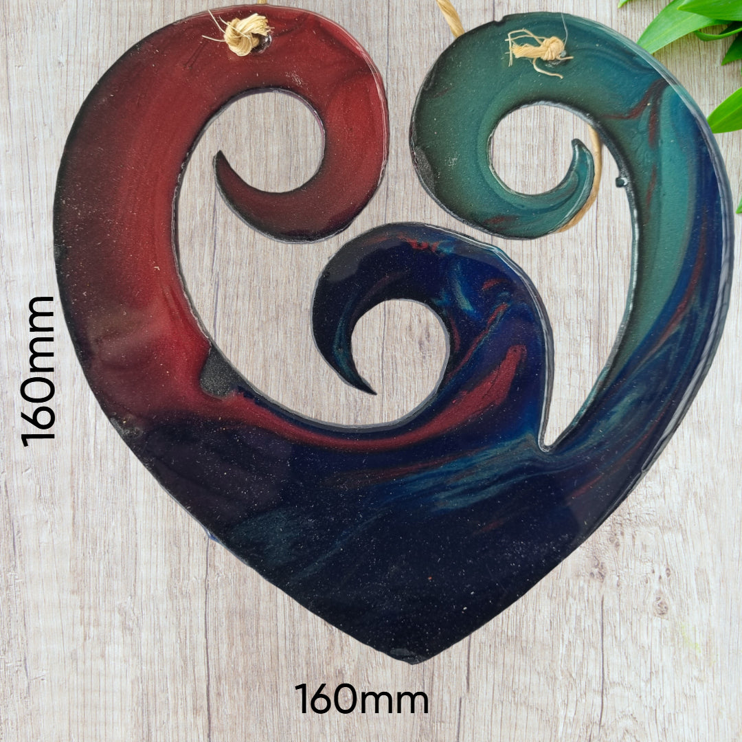 Triple Koru Heart maori epoxy metal