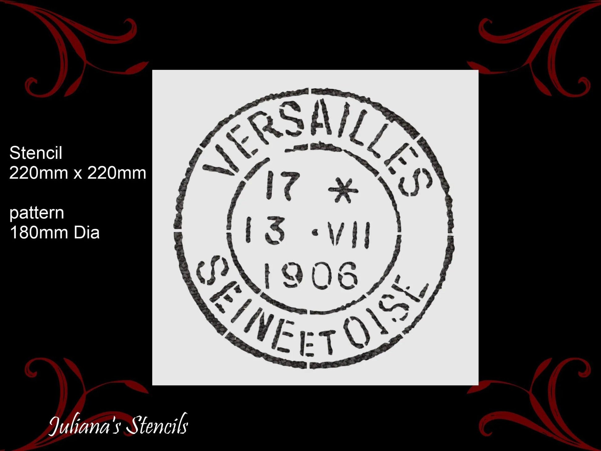 Versailes 1908 Postage stamp paint furniture Stencil 180mm diameter - Vintique Concepts