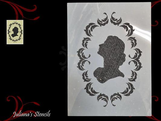 Victorian Lady in Oval Frame premium paint stencil 300mm x 230mm - Vintique Concepts
