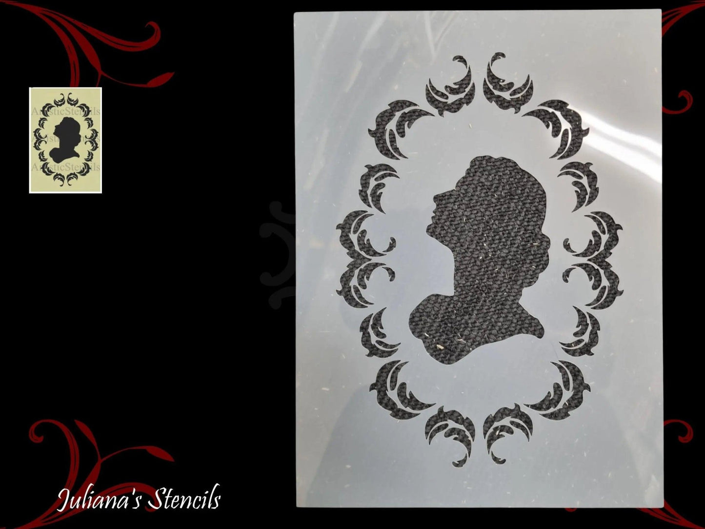 Victorian Lady in Oval Frame premium paint stencil 300mm x 230mm-Vintique Concepts