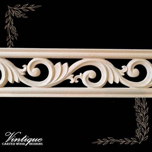 Victorian Swirl "cut-through" carved wood border trim moulding 80mm wide - Vintique Concepts
