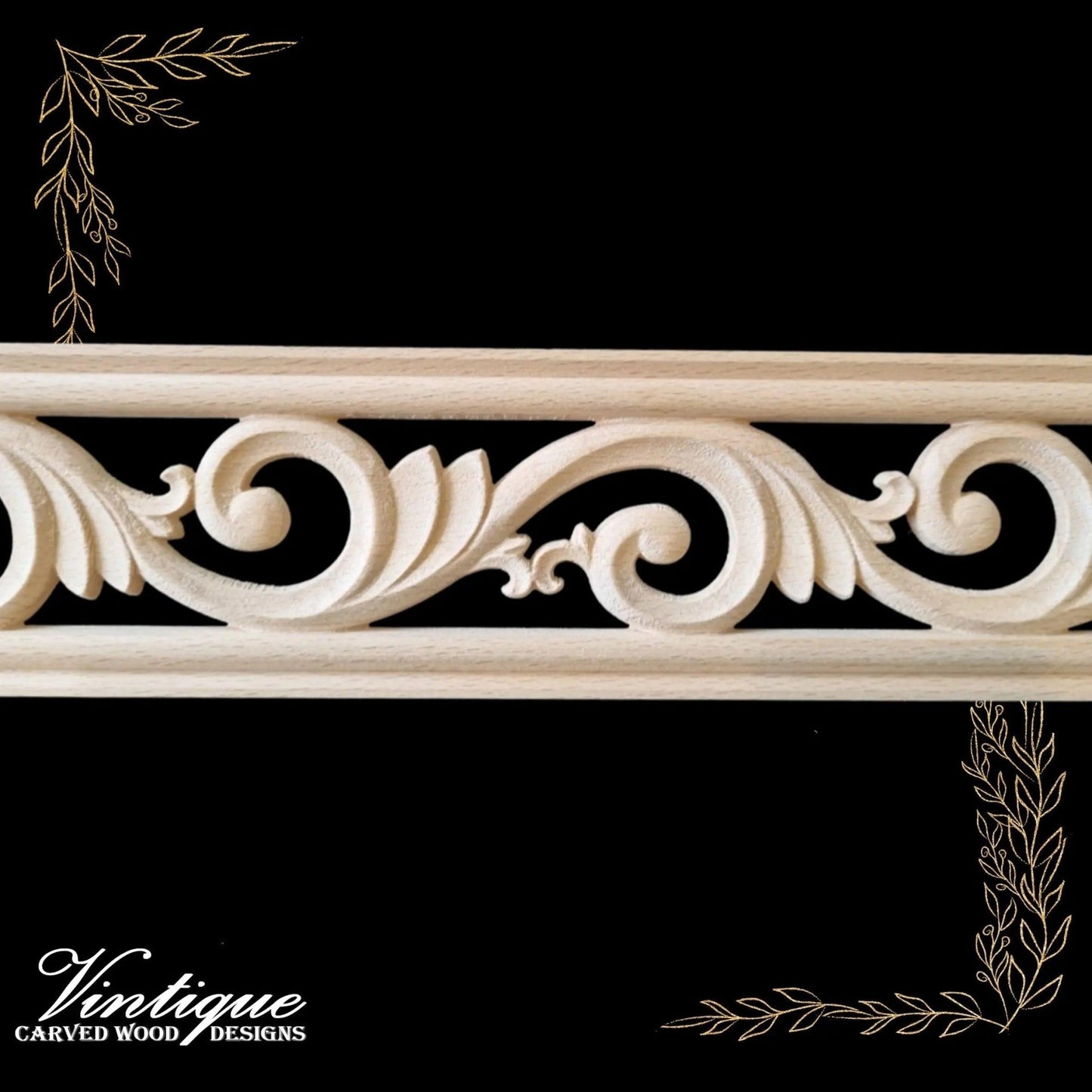 Victorian Swirl "cut - through" carved wood border trim moulding 80mm wide - Vintique Concepts