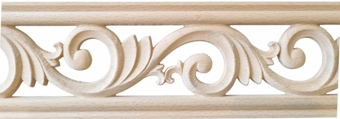 Wood Mouldings - Victorian Swirl "cut-through" Carved Wood Border Trim Moulding 80mm Wide