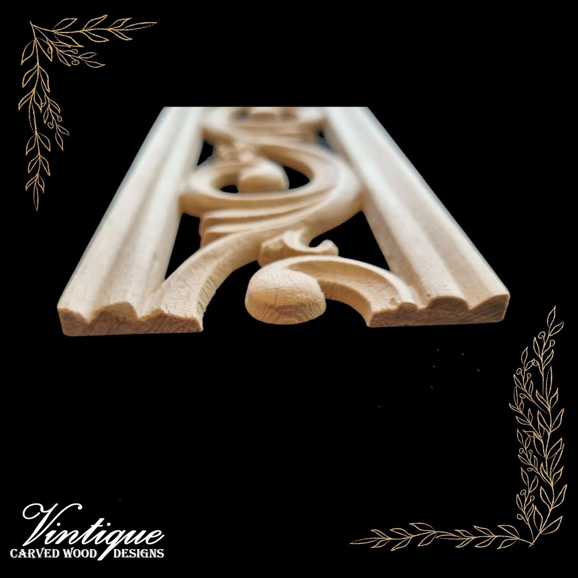 Victorian Swirl "cut - through" carved wood border trim moulding 80mm wide - Vintique Concepts