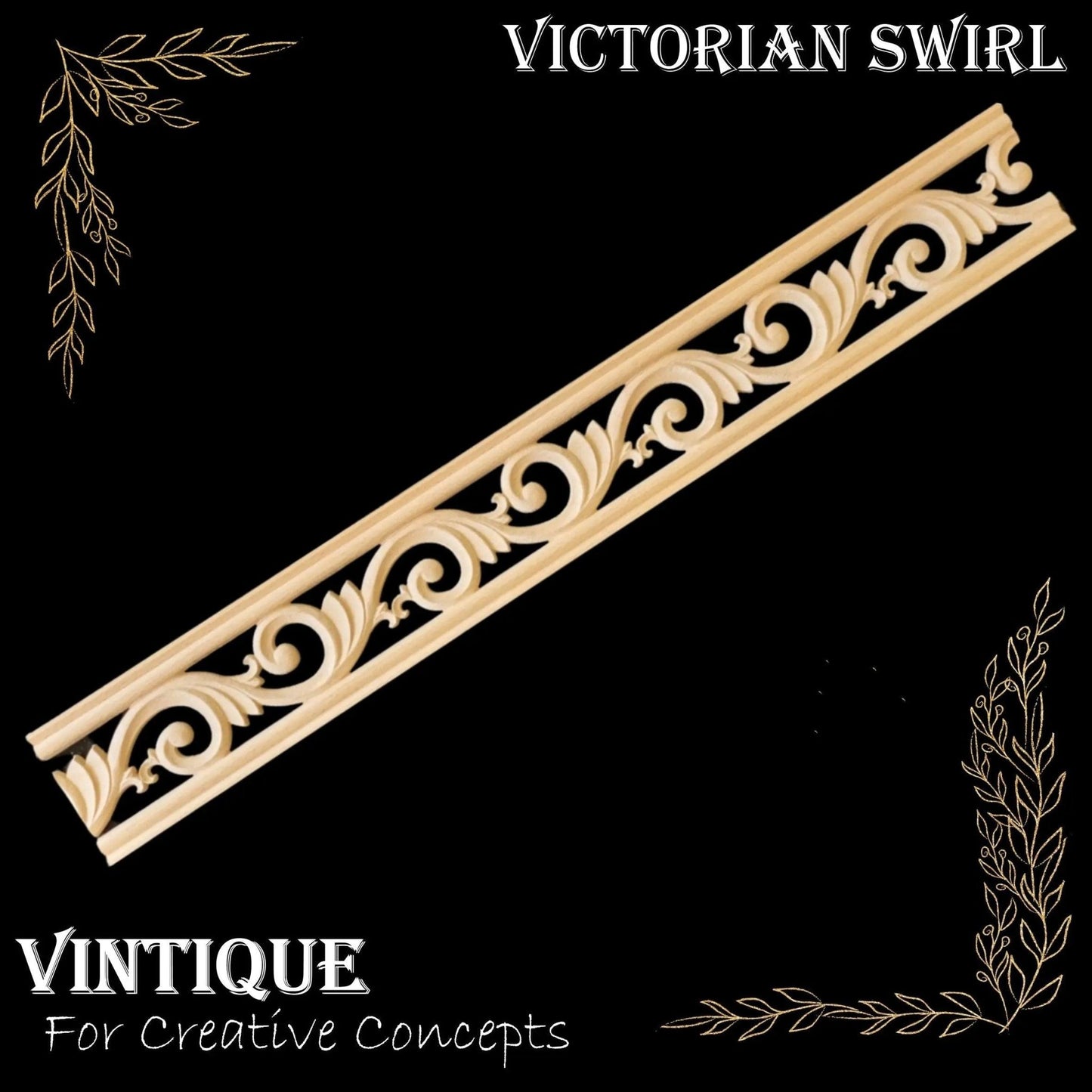 Victorian Swirl "cut - through" carved wood border trim moulding 80mm wide - Vintique Concepts