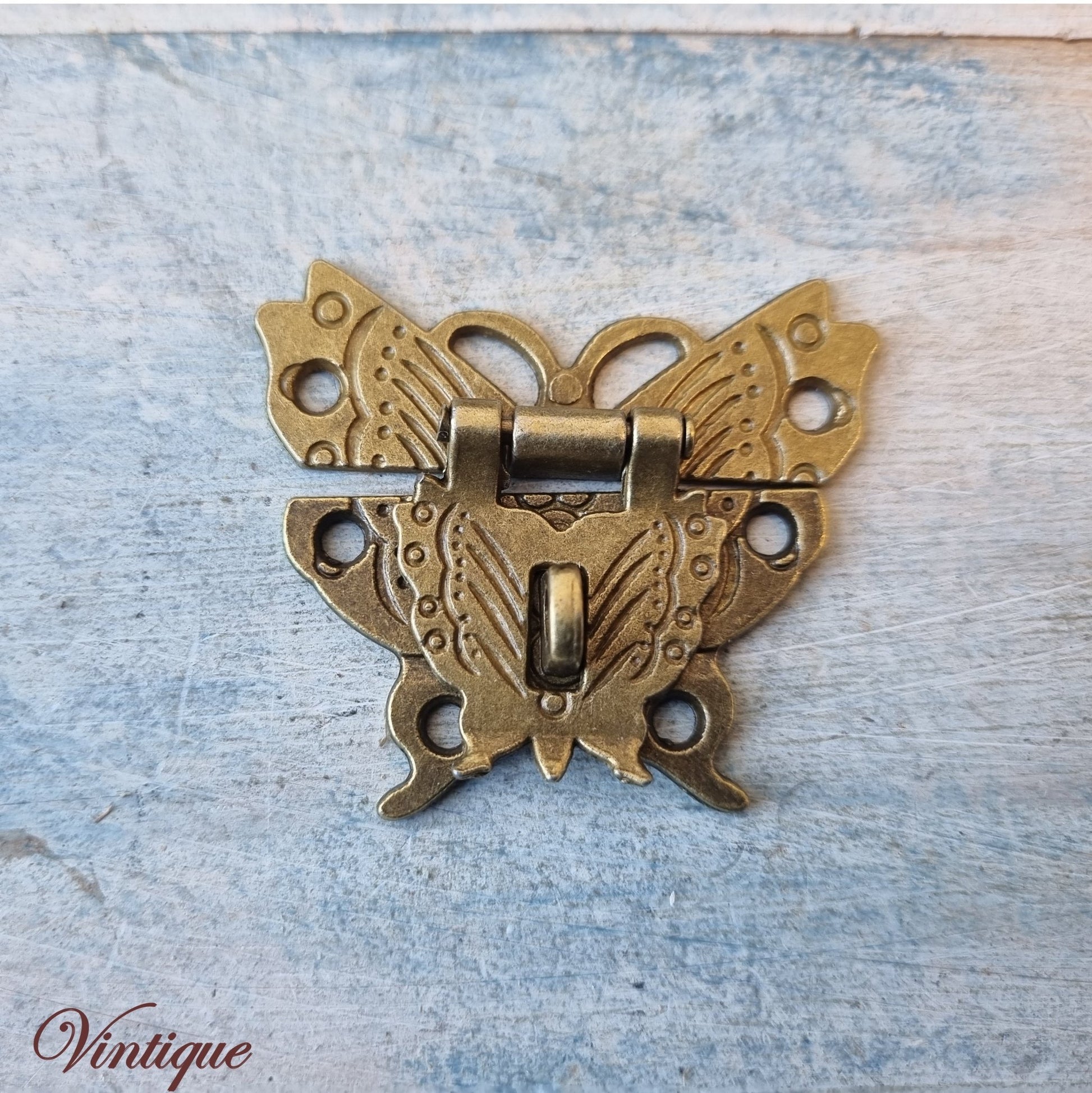 Victorian wooden chest Atq Gold butterfly latch 50mm x 43mm - Vintique Concepts