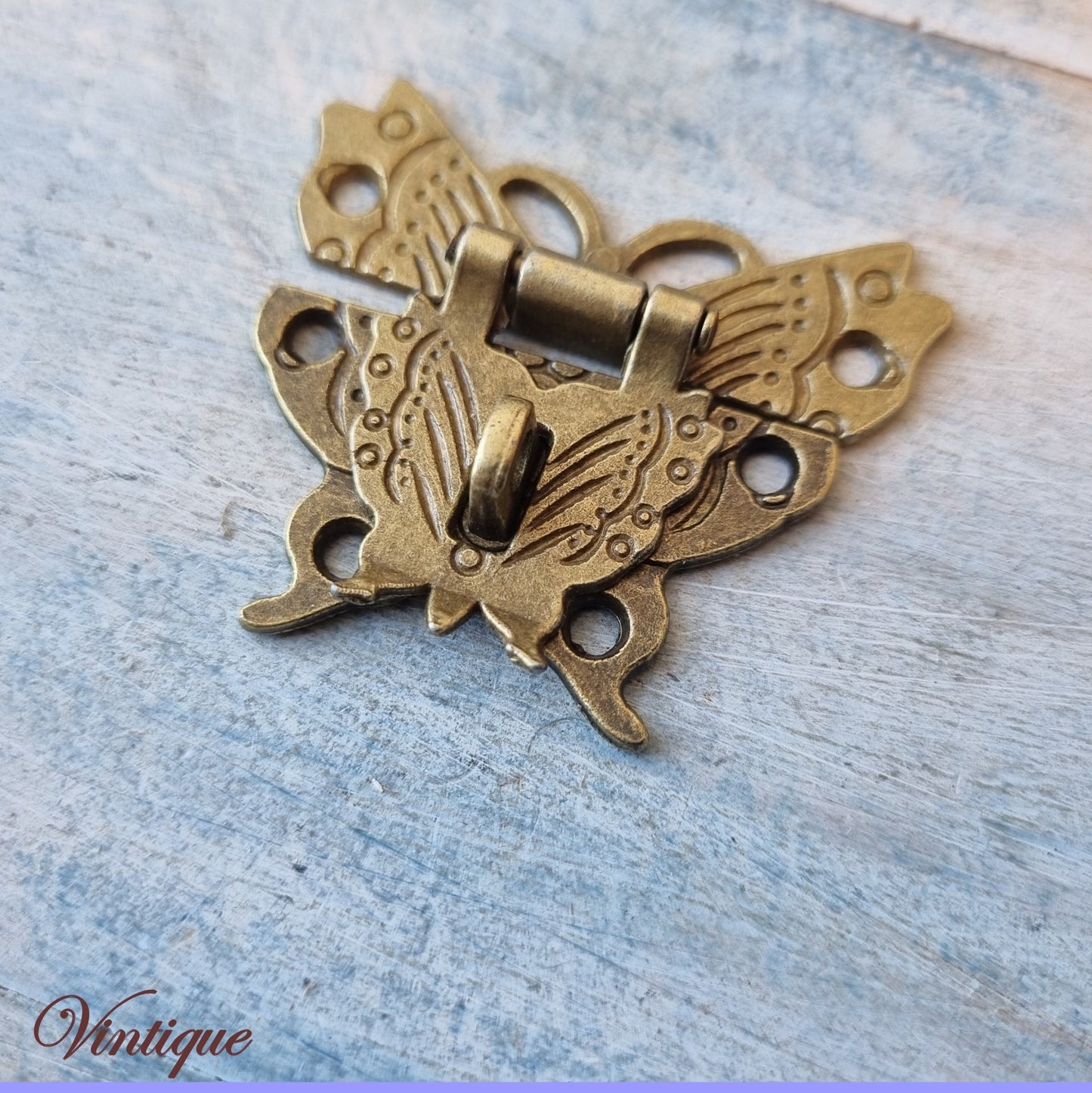 Victorian wooden chest Atq Gold butterfly latch 50mm x 43mm - Vintique Concepts