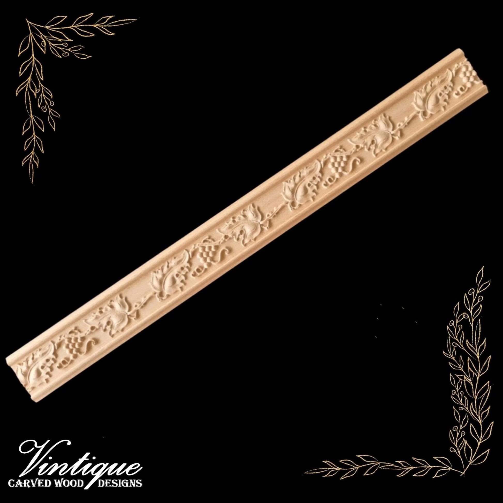 Vino Grape & leaf carved wood moulding trim 60mm-Vintique Concepts