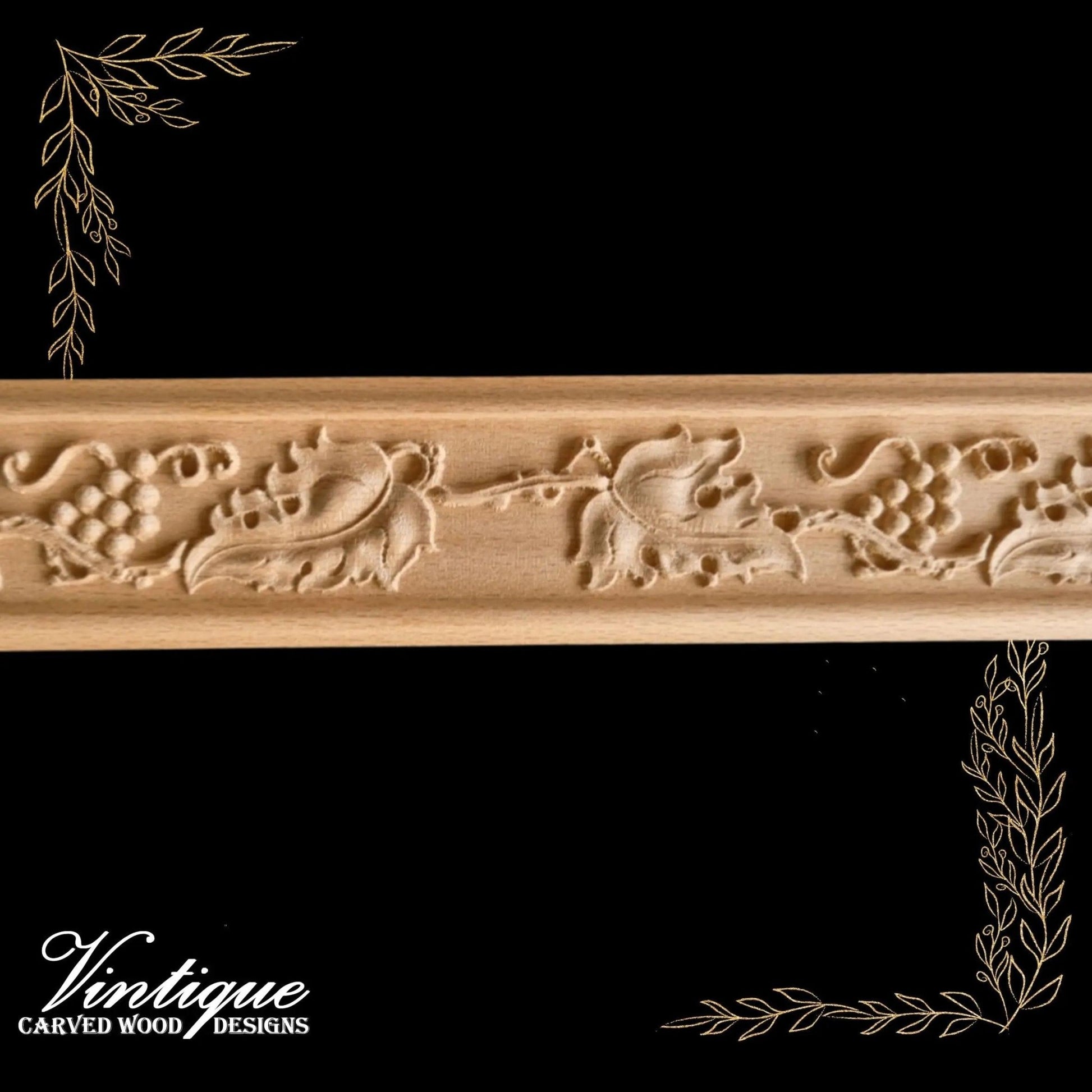 Vino Grape & leaf carved wood moulding trim 60mm-Vintique Concepts