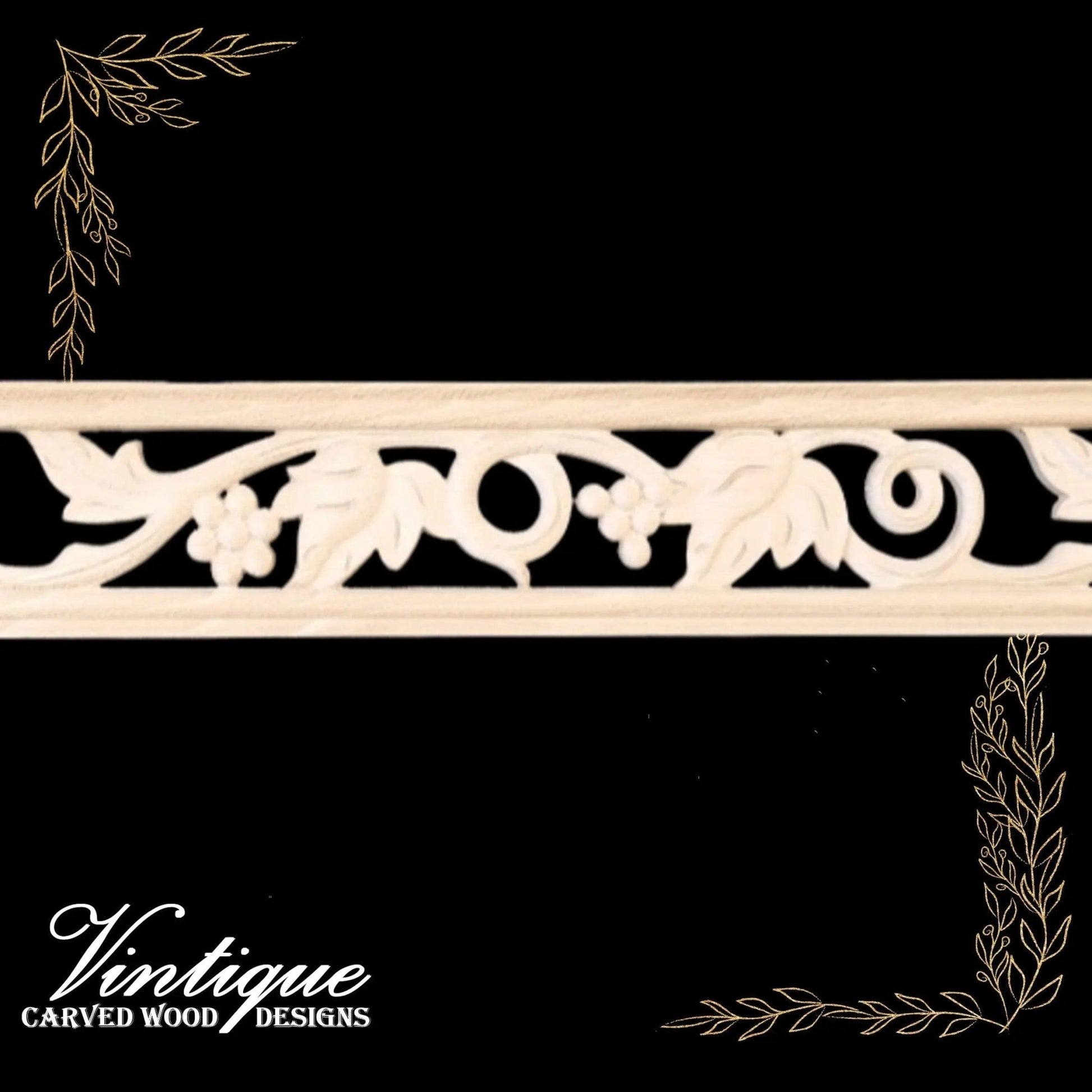 Vino Grape Vine "cut - through" carved wood border trim moulding 80mm wide - Vintique Concepts