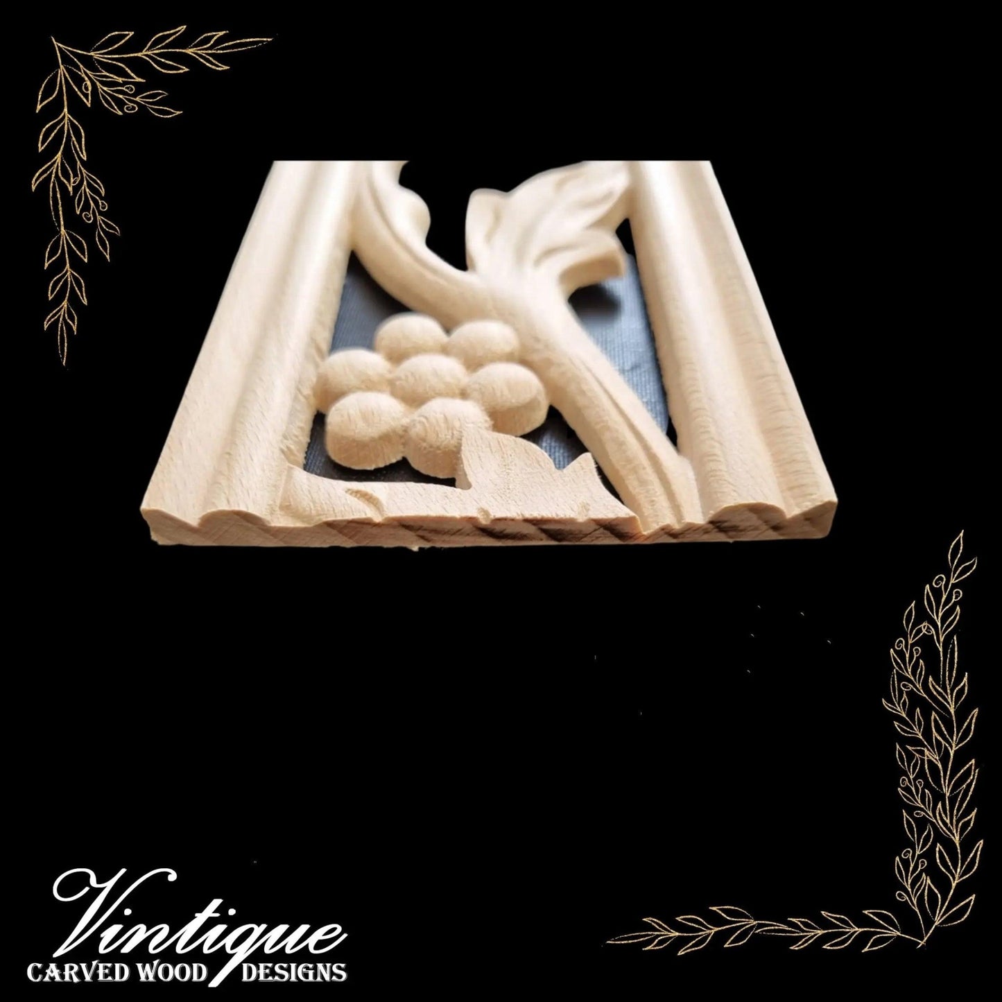 Vino Grape Vine "cut - through" carved wood border trim moulding 80mm wide - Vintique Concepts