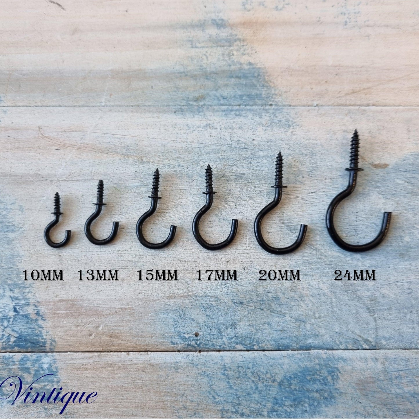 Vintage Black Cup Hooks 6 sizes - Vintique Concepts