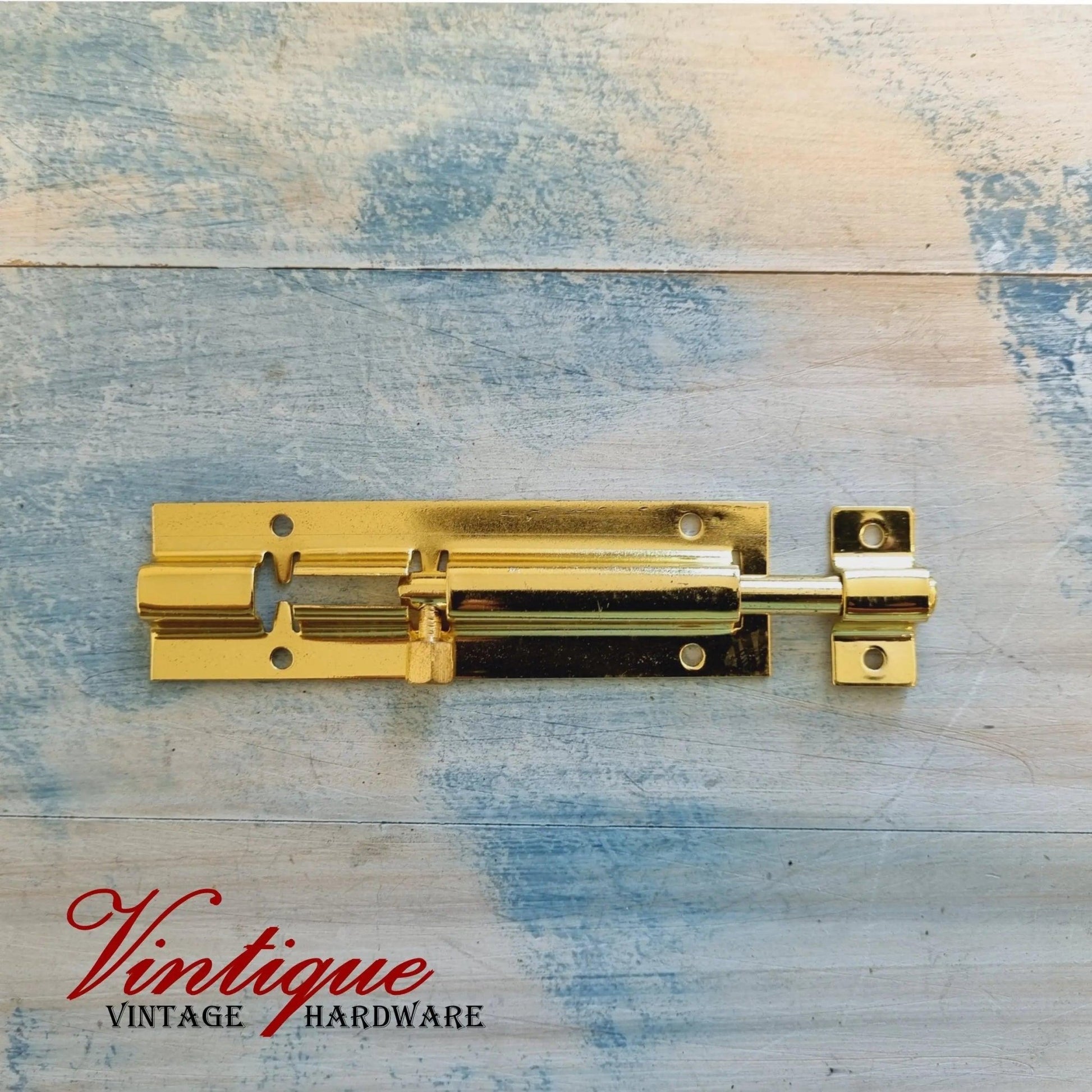 Vintage Bright Gold Sliding Bolt Hardware 100mm long-Vintique Concepts