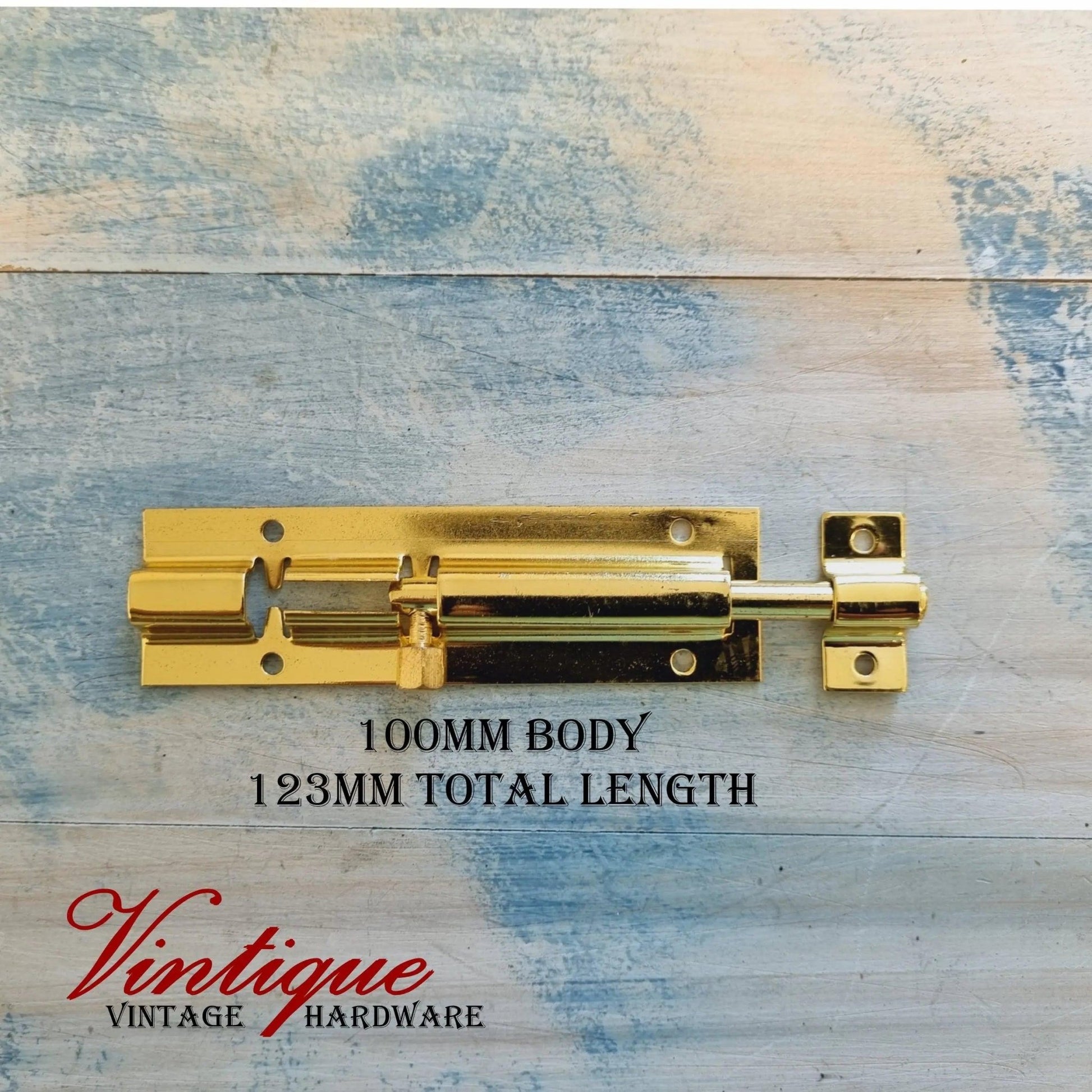 Vintage Bright Gold Sliding Bolt Hardware 100mm long-Vintique Concepts