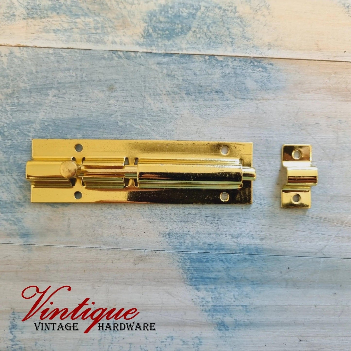 Vintage Bright Gold Sliding Bolt Hardware 100mm long-Vintique Concepts