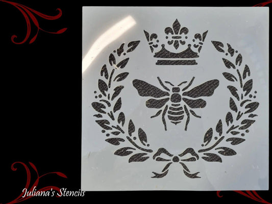 Vintage Crown & Royal Bee furniture paint stencil 305mm x 305mm-Vintique Concepts