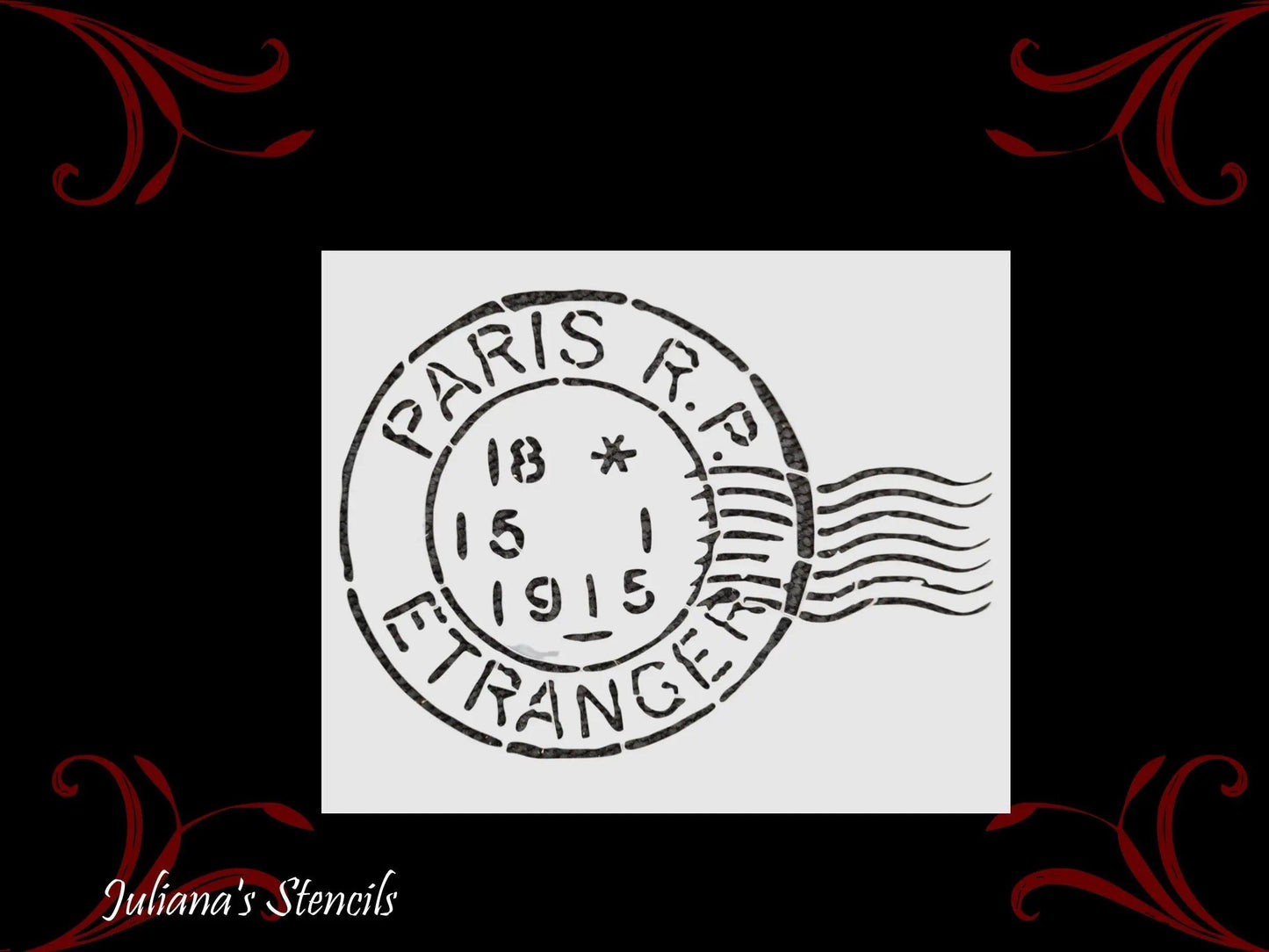 Vintage Paris 1915 postage stamp furniture paint  stencil 25.4cm x 17cm - Vintique Concepts