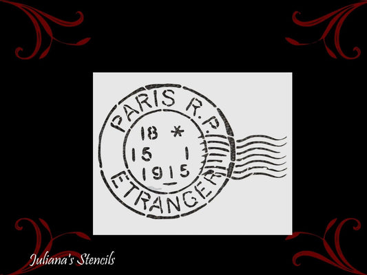 Vintage Paris 1915 postage stamp furniture paint  stencil 25.4cm x 17cm-Vintique Concepts