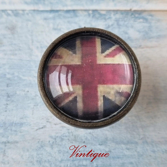 Vintage Union Jack antique Gold furniture drawer and cabinet Knob-38mm dia-Vintique Concepts